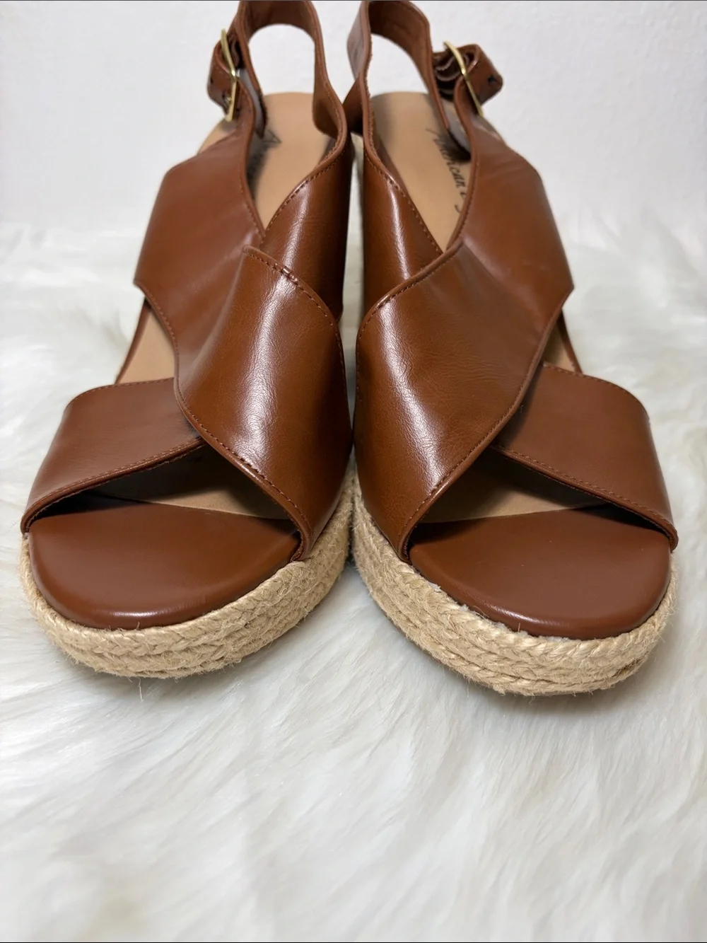 American Eagle Outfitters Tan Brown Espadrille Wedge Slingback Sandals